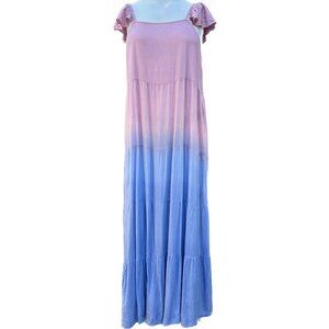 Raviya Dress  Mauve Ombre Maxi Flutter Cap Sleeveless Pink Blue Tiered NWT